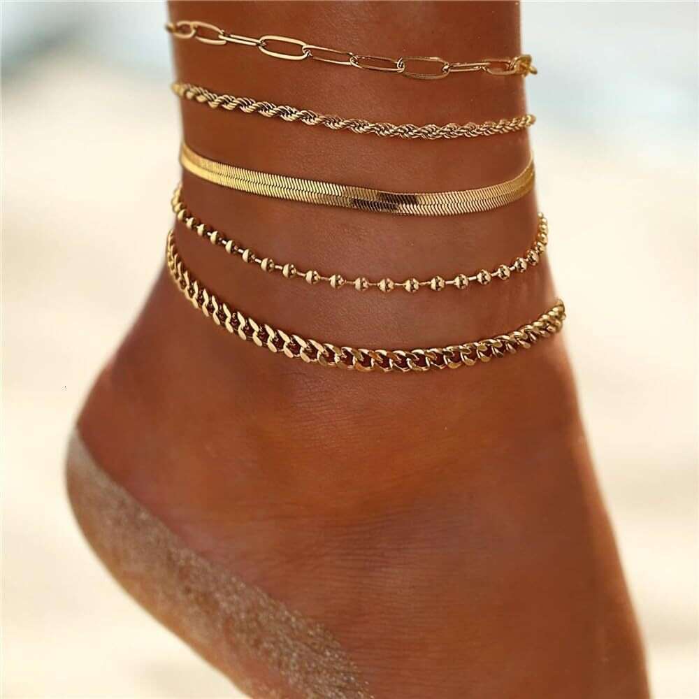 Bestseller Paperclip Beaded Snake Sailor Bracelet Anklet Adjustable Fashion Ins Style Foot Jewelry Set