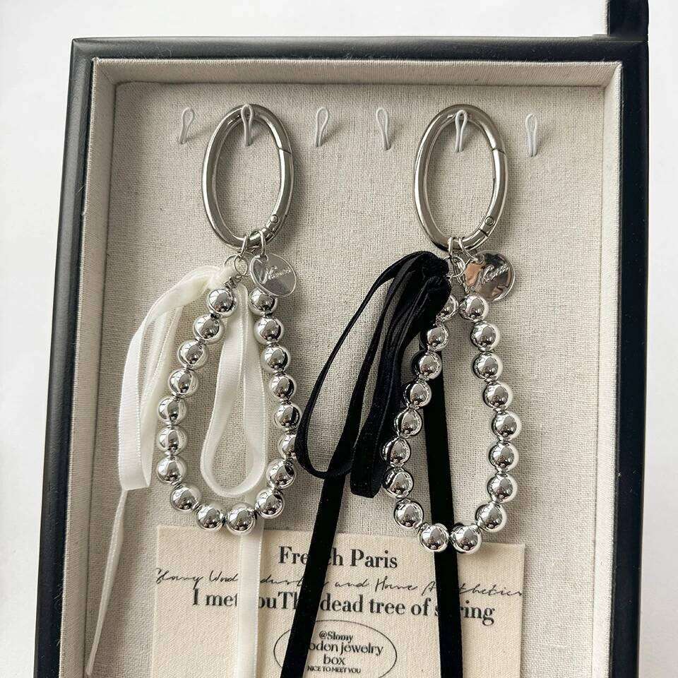 ZAKOL Elegant Pearls Ribbon Bowknot Bag Hanging Decoration Chain for Women Beads Key Rings Jewelry Girl Accessories