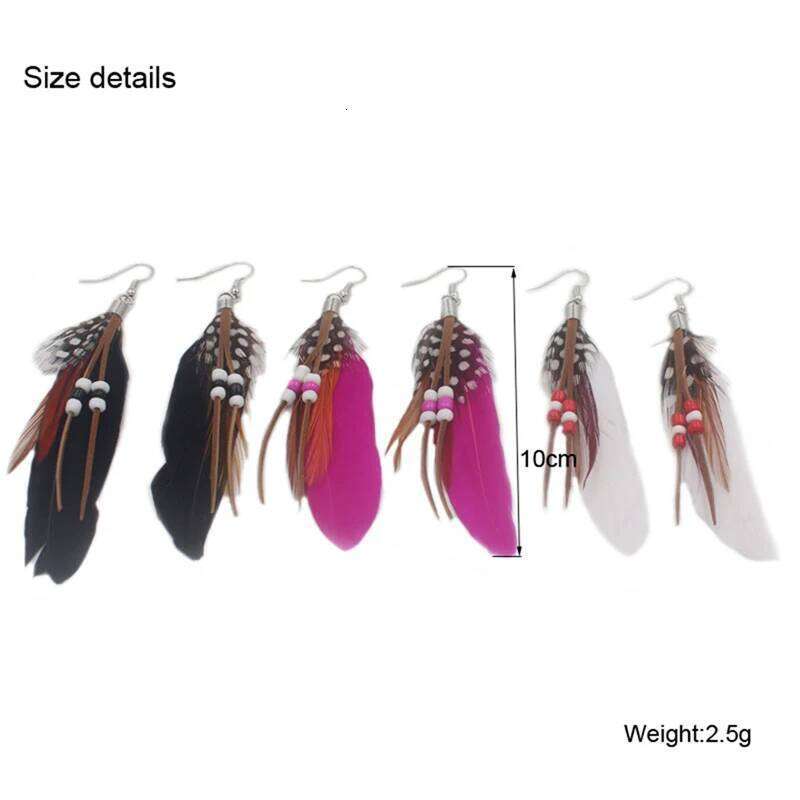 1Pair Tassel Dangling Colorful Feather Leather Beads Earrings Indian Feathers Summer Womens Fashion Jewelry C251227