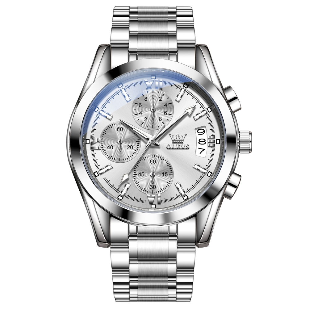 OLEVS Multi functional large dial quartz watch, business waterproof watch three eye calendar designer chronograph watch