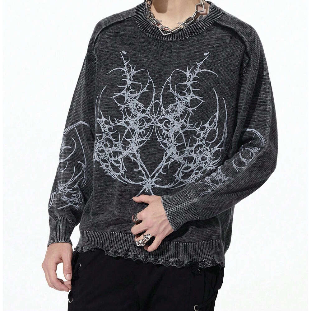 Autumn Winter Warm Vintage Y2K Round Neck Jacquard Unisex Pullover Loose Knitted Long Sleeve Sweater
