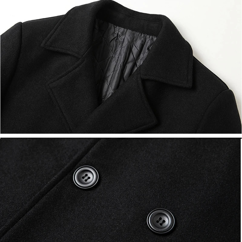 Eur Sizes Male Casual Business Jacket Autumn and Winter Highend Doublebreasted Mens Woolen 40 Wool Coat Warm Trench 251226