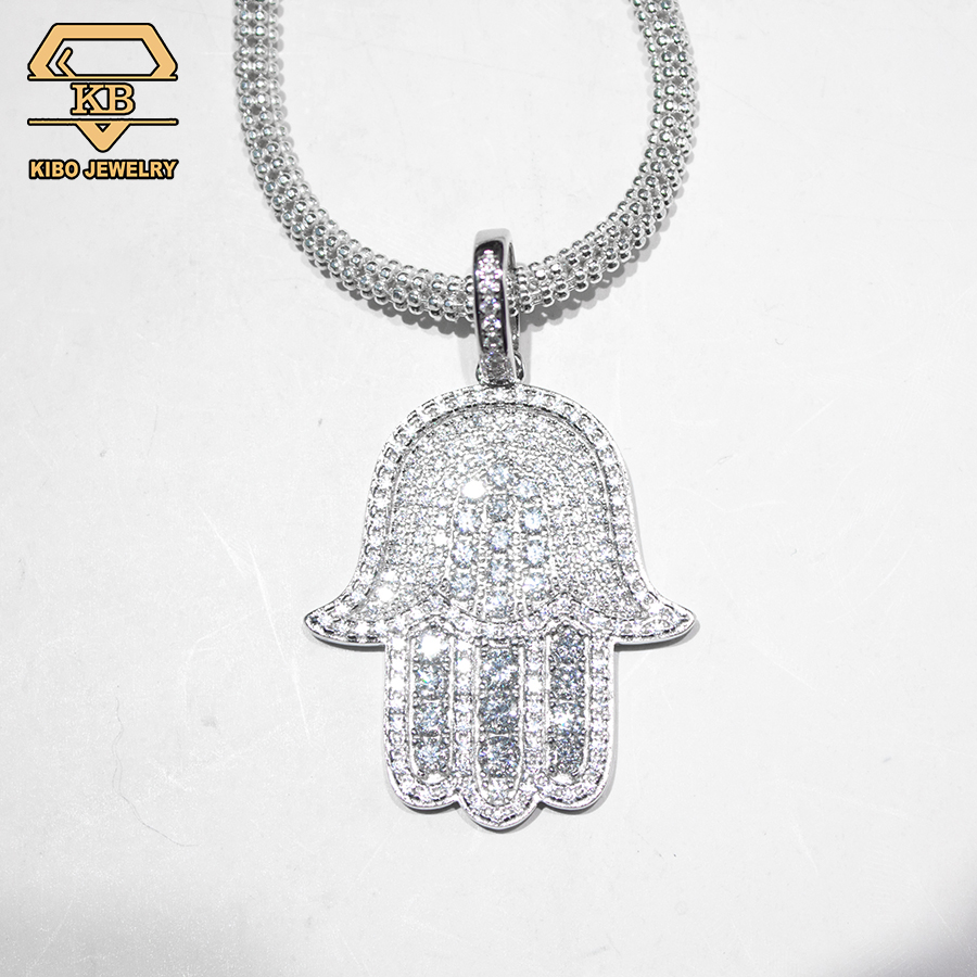 Hamsa Hand Jewelry Wholesale Price Full Iced Out Diamond S925 Sterling Silver Chai Necklace VVS Moissanite Hamsa Hand Pendant