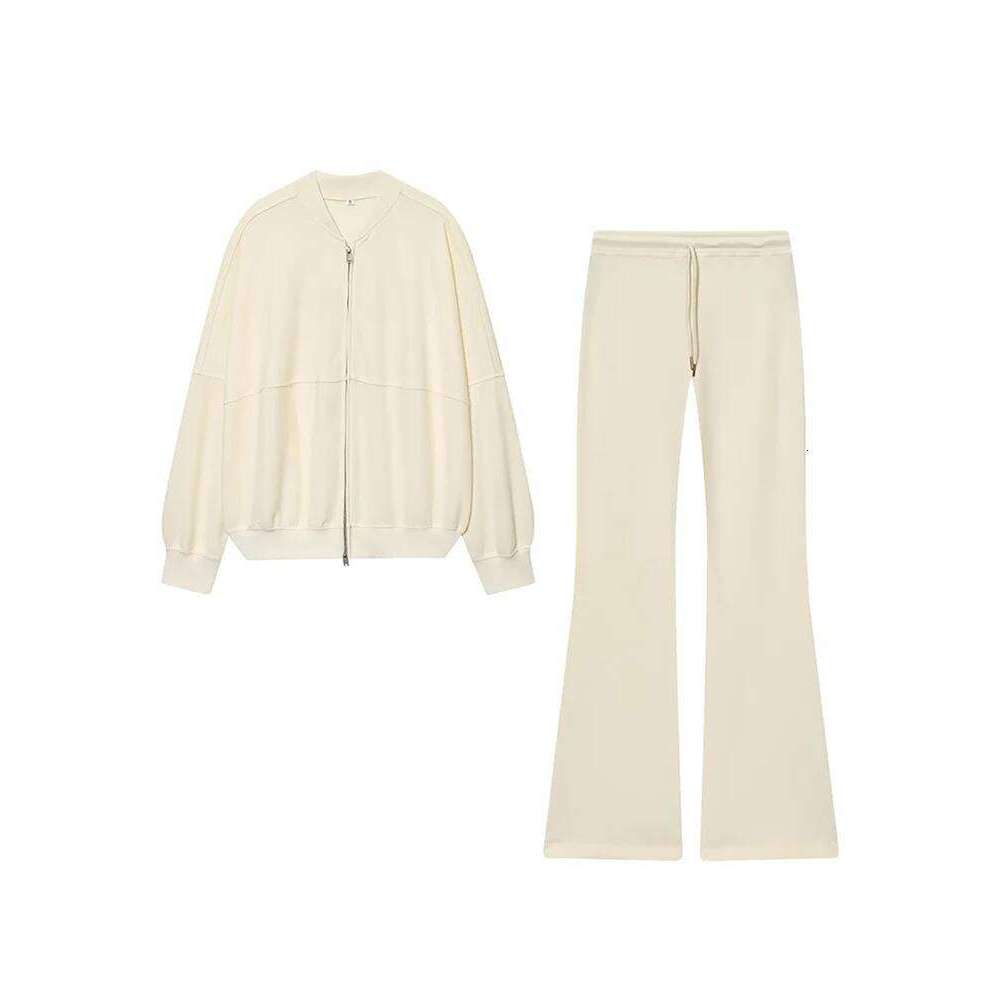 New Women's Zip Up Bomber Jacket And Drawstring Flared Pants Suit Fashion Casual Cozy Daily Sporty Simple Style Sets Autumn