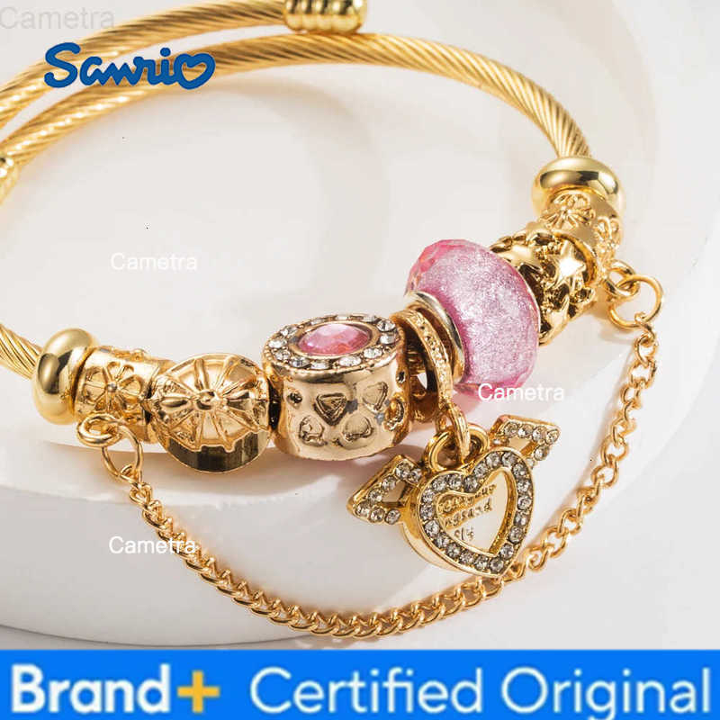 Sanrio New Panjiaduola Stainless Steel Bracelet Personalized and Fashionable Beaded Heart Set with Diamonds Best Friend Handpiece H251229