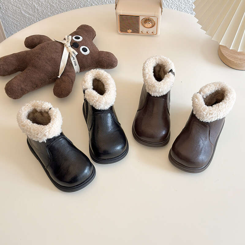 ins Children's British Style Martin 2024 Winter New Korean Version Girls' Fashion Short Thick Sole Fleece Cotton Boots