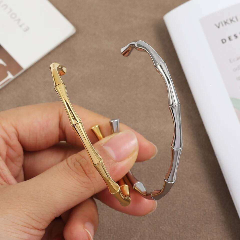 ZAKOL New Stainless Steel Color Bamboo Adjustable Open Bracelet 18k Gold Plated Waterproof Fashion Women Jewelry