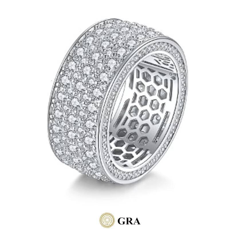 Classic Iced Out Moissanite Men Ring Gra Certified S925 Sterling Silver Gold Plated Hiphop Moissanite Ring