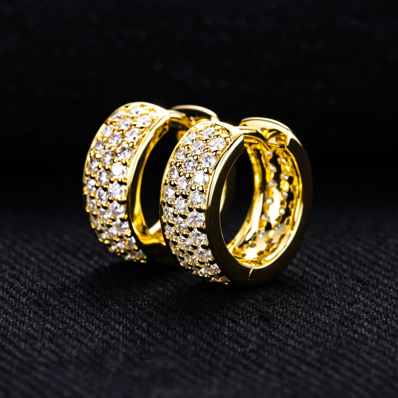 MossanRappr 14cttw Iced Out Hoop Earrings 14K Gold Plated Hip Hop Earring Fashion Jewelry Gifts for Men Women 251224