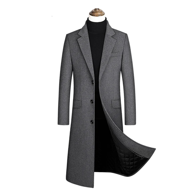 Winter Mens Woolen Coat Thick Warm Leisure SingleBreasted Male Pea Casual Fashion Long Man Trench Classical Business 251226