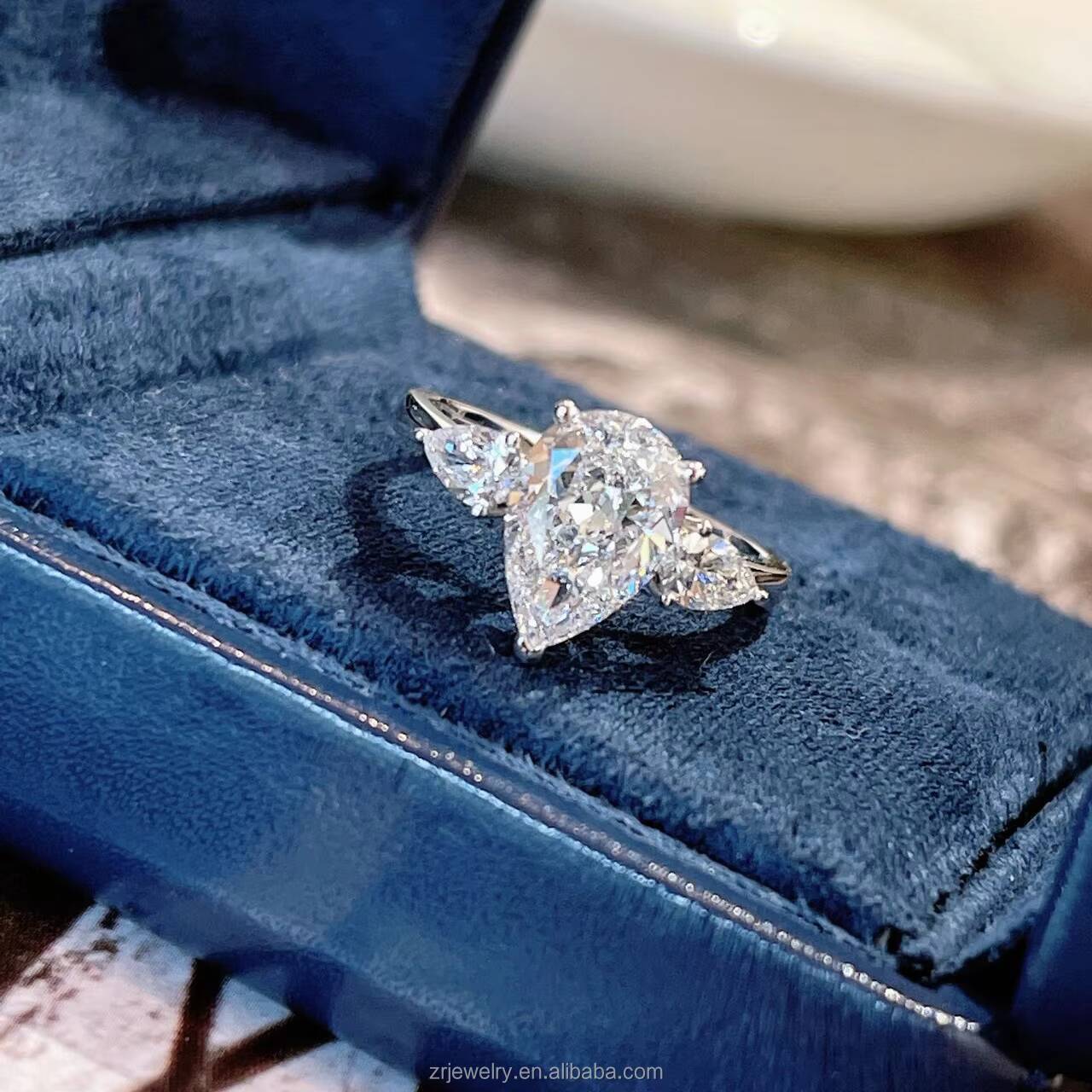 3Ct Moissanite Bridal Wedding Jewelry 3Ct S925 Sterling Silver Set VVS1 D Color Pear Moissanite Diamond Engagement Ring