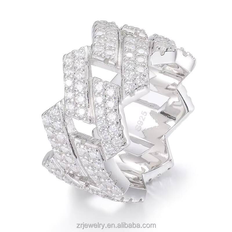 Wholesale Iced Out Moissanite Cuban Ring Jewelry 925 Sterling Silver Men Hip Hop Ring VVS Moissanite Diamond Cuban Ring