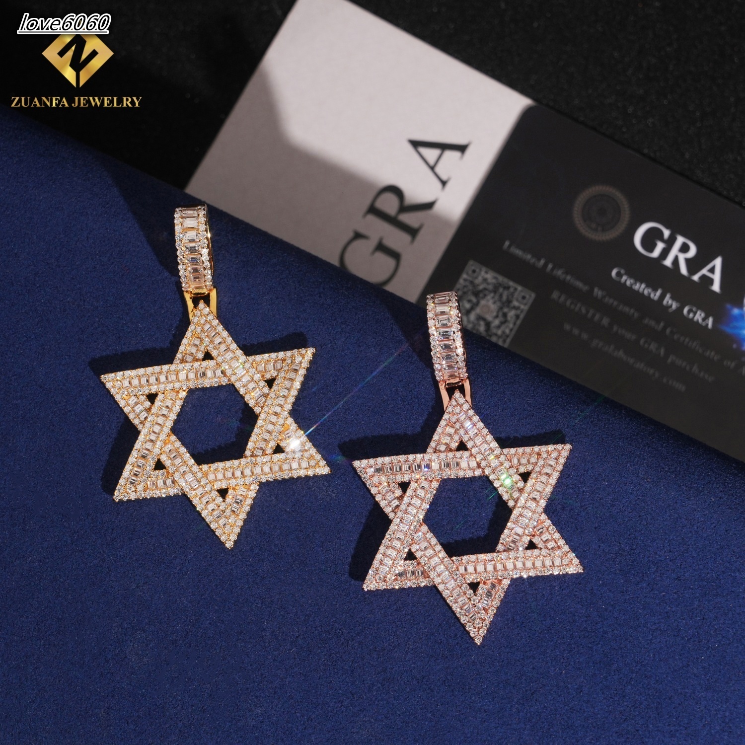 Hot Sale Ice Out Moissanite VVS Hexagram Pendant 925 Sterling Silver Pendant Pass Diamond Tester HipHop Moissanite Jewelry GRA