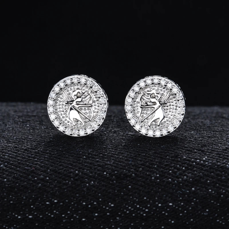 MossanRappr 04cttw Angel Iced out Hip Hop Stud Earrings 925 Sterling Silver D Color Punk Fashion Jewelry for Men 251224