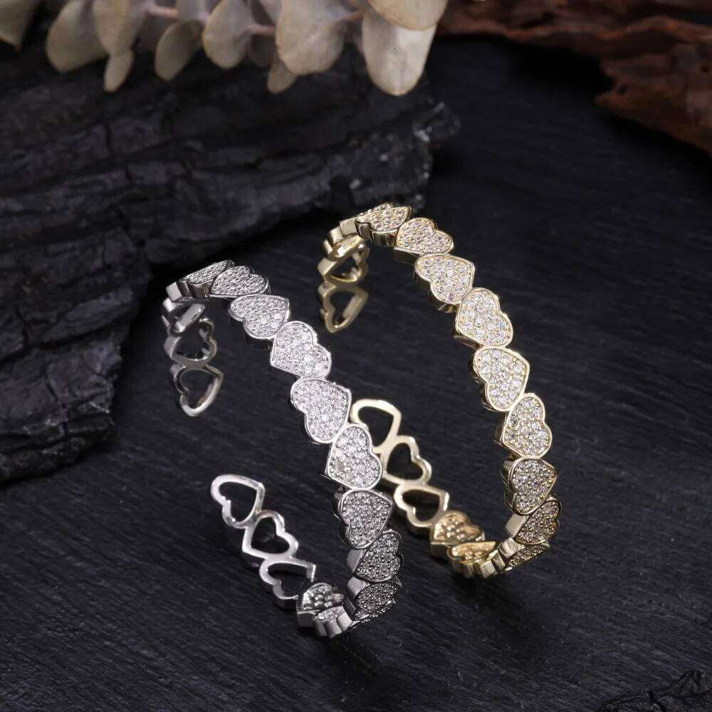 ZAKOL Luxury Buling Zirconia Heart-Shaped Open Bracelet Ring for Women Men Exquisite Hip-hop Rock Jewelry Couple Gift