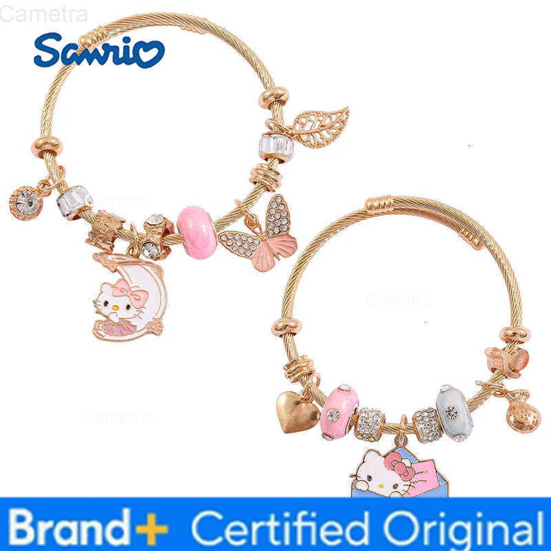 Sanrio Fashion Hello Kitty Charms Bracelet Trendy Pink Butterfly Beads Charms Bnagle for Girl Hands Accessores Gifts H251229