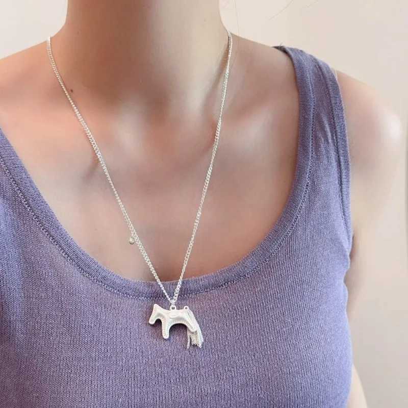 Minar Korean Fashion Metallic Cartoon Horse Chain Tassel Pendant Necklaces for Women Girls Gold Silver Plated Link Chain Chokers Y251227
