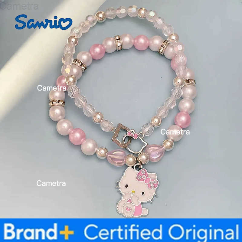 Sanrio 2Pcs Anime Bracelet Set Y2K Hello Kitty Kawaii Cartoon Crystal Beads Bangle Jewelry Gift For Girls Student Accessory H251229