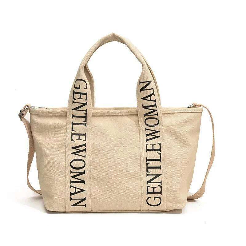 Fashionable Canvas Shoulder GW Letter Print Trendy Phone Crossbody Soft Polyester Lining Vintage Style Tote Bag LEMON KOKO