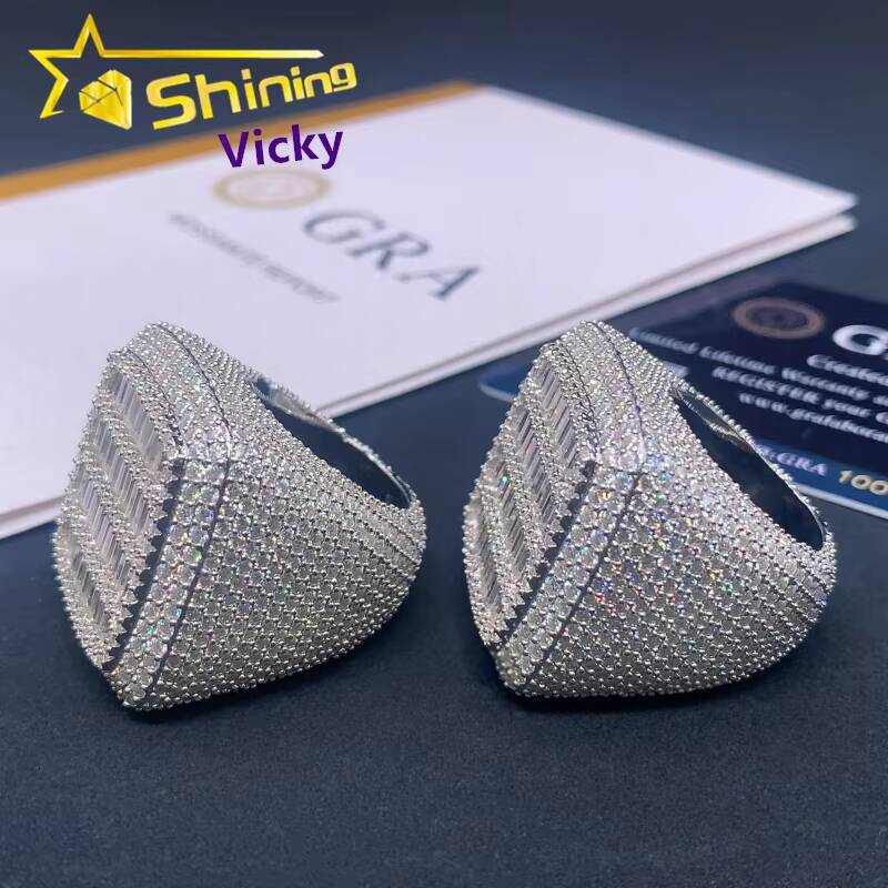 Fine Jewelry Luxury Men Hip Hop Ring Custom 925 Sterling Silver Iced Out Baguette Moissanite Diamond Ring