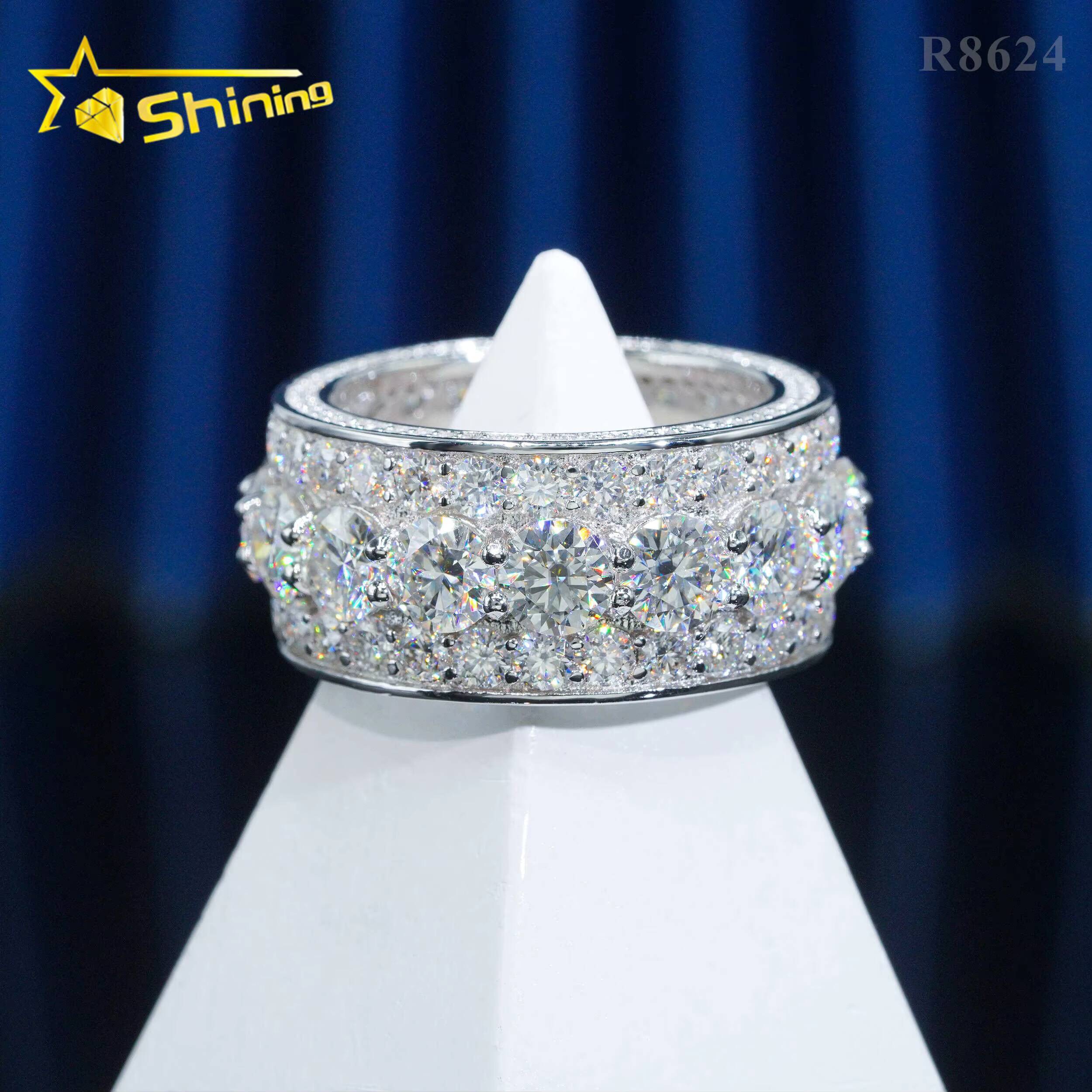 Drop Shipping Pass Diamond Tester 925 Sterling Silver White Gold Plated VVS Diamond Hip Hop Jewelry Diamond Moissanite Men Ring