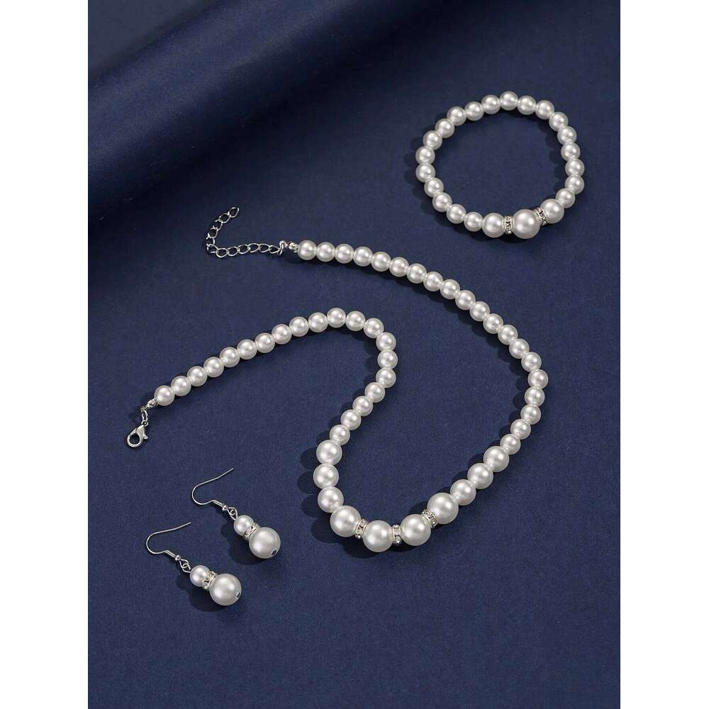 ZAKOL 4 Pcs Women's Pearl Fashion Simulated Pearls Versatile Earrings Necklaces Bracelets Jewelry Set Gift