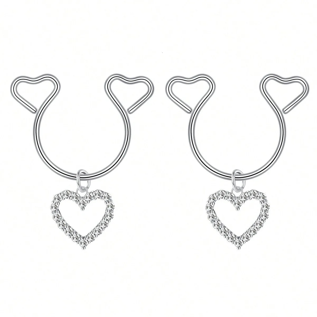 2Pcs Heart Nipple Ring With Dangle Stainless Steel Non-Piercing Nipple Rings Clip On Nipplerings Faux Body Piercing Jewelry 251224