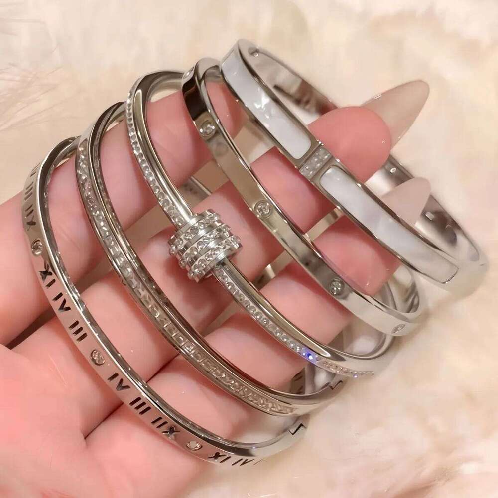 ZAKOL 5Pcs/set Silver Color Titanium Bracelet For Womens Shiny Zircon Inlaid Stainless Steel Bangles Female Jewelry Gift