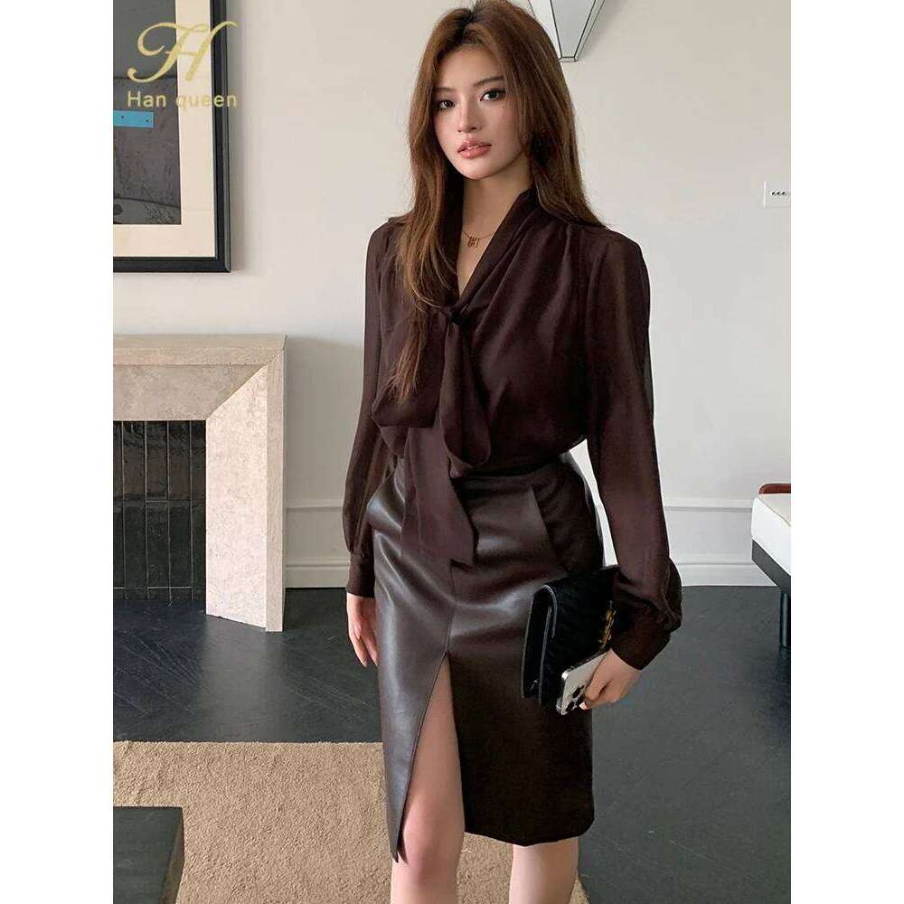 Womens Vintage Bow Elegant Loose Women Business Shirts Work Casual Tops Chiffon Blouse New Arrival Shirt ZHE HAN