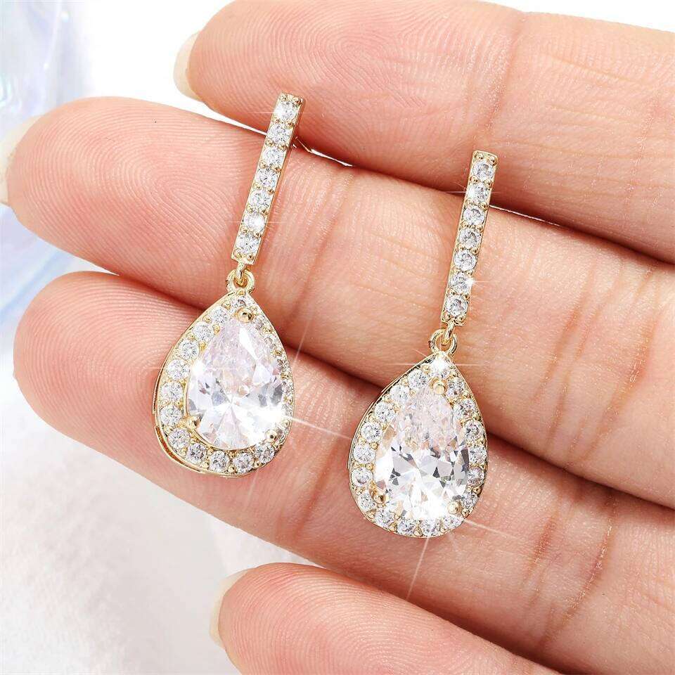 ZAKOL Brand Classic AAA Pear Cubic Zircon Drop Earrings for Women White Crystal Wedding Jewelry Wholesale