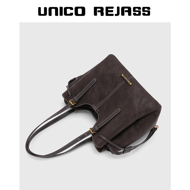 UNICO REJASS Fashion Trend Large Capacity Tote Bag Women New 2026s Collection Versatile Commuter Minimalist Shoulder Handbag Ebony Free Shipping