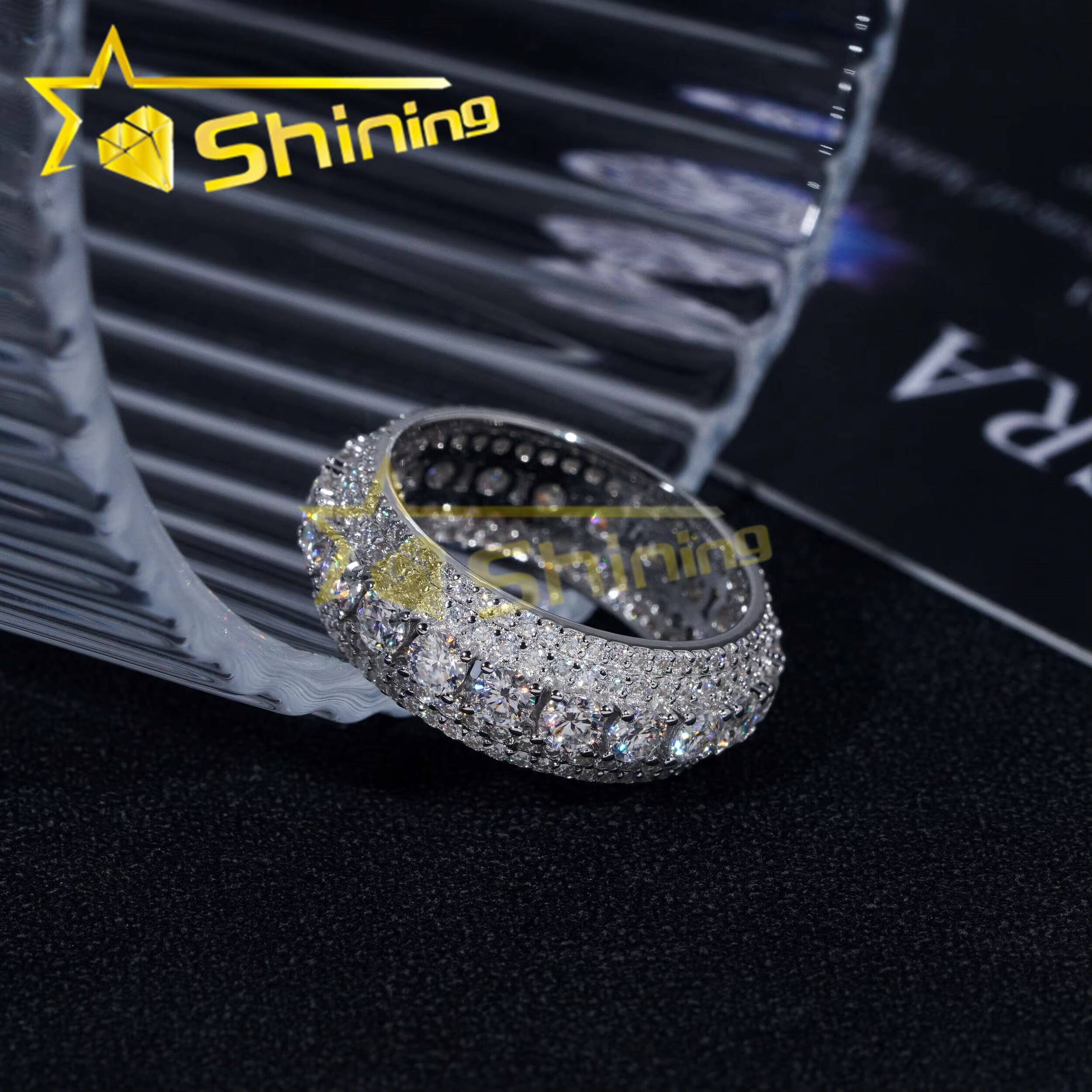 Hot Selling Custom S925 Sterling Silver Iced Moonlight Eternity Ring Luxury Inlay Moissanite Diamond Classic Design