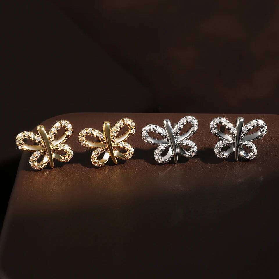ZAKOL Exquisite Simple Cubic Zirconia Butterfly Stud Earrings for Women Girls Korean Fashion Everyday Ear Accessories