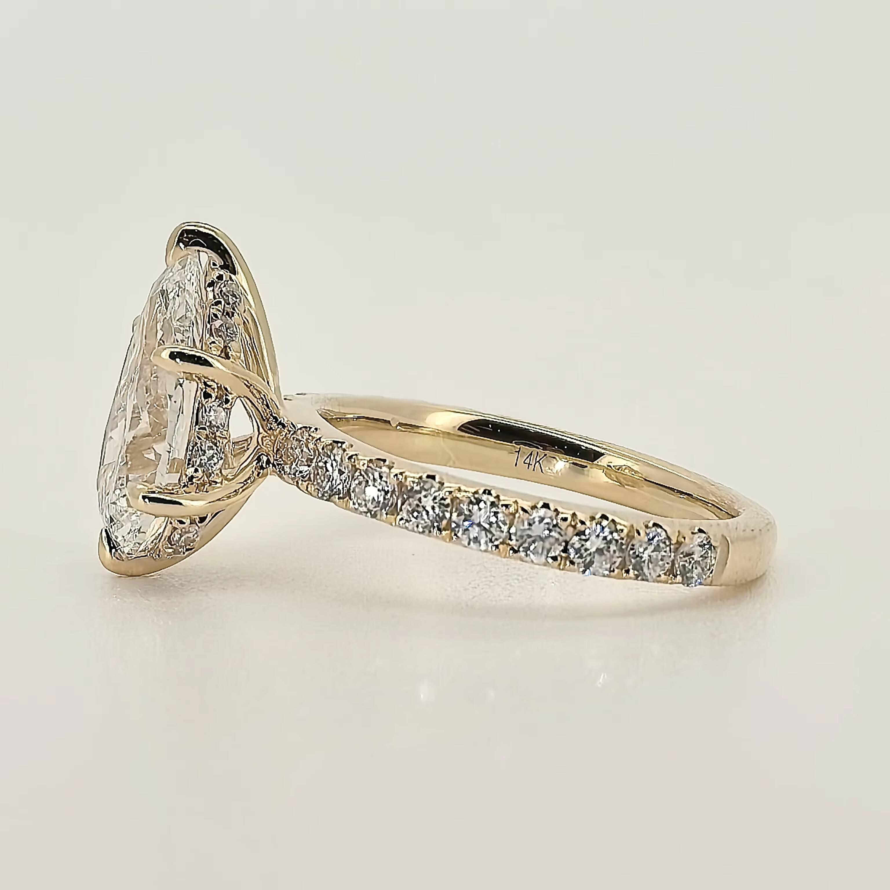 IGI Certified CVD HPHT Lab Grown Diamond 18K Solid Gold Plated White Gold Marquise Cut Engagement Ring