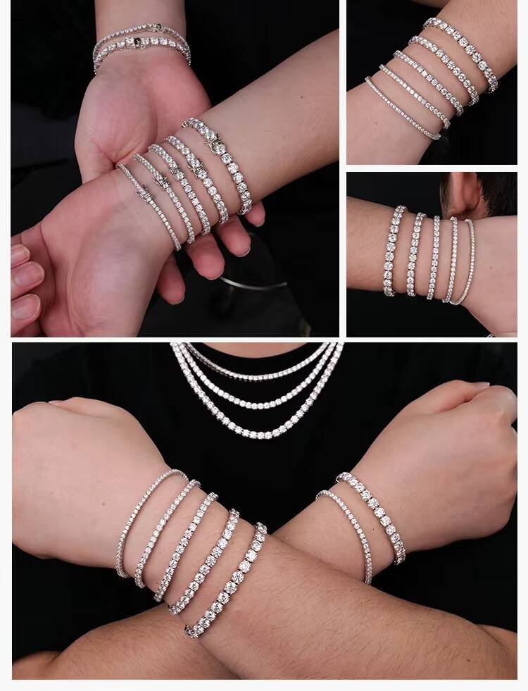 Decoral Wholesale VVS 3mm-5mm Moissanite Iced Out Tennis Bracelet 925 Sterling Silver Sparkling Moissanite Tennis Bracelet Chain