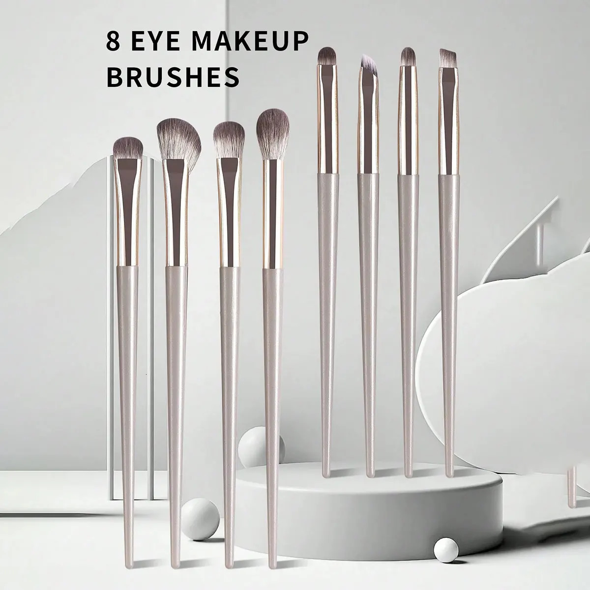 Champagne Silver Portable Eye Makeup Brush Set 8pcsPack 251215