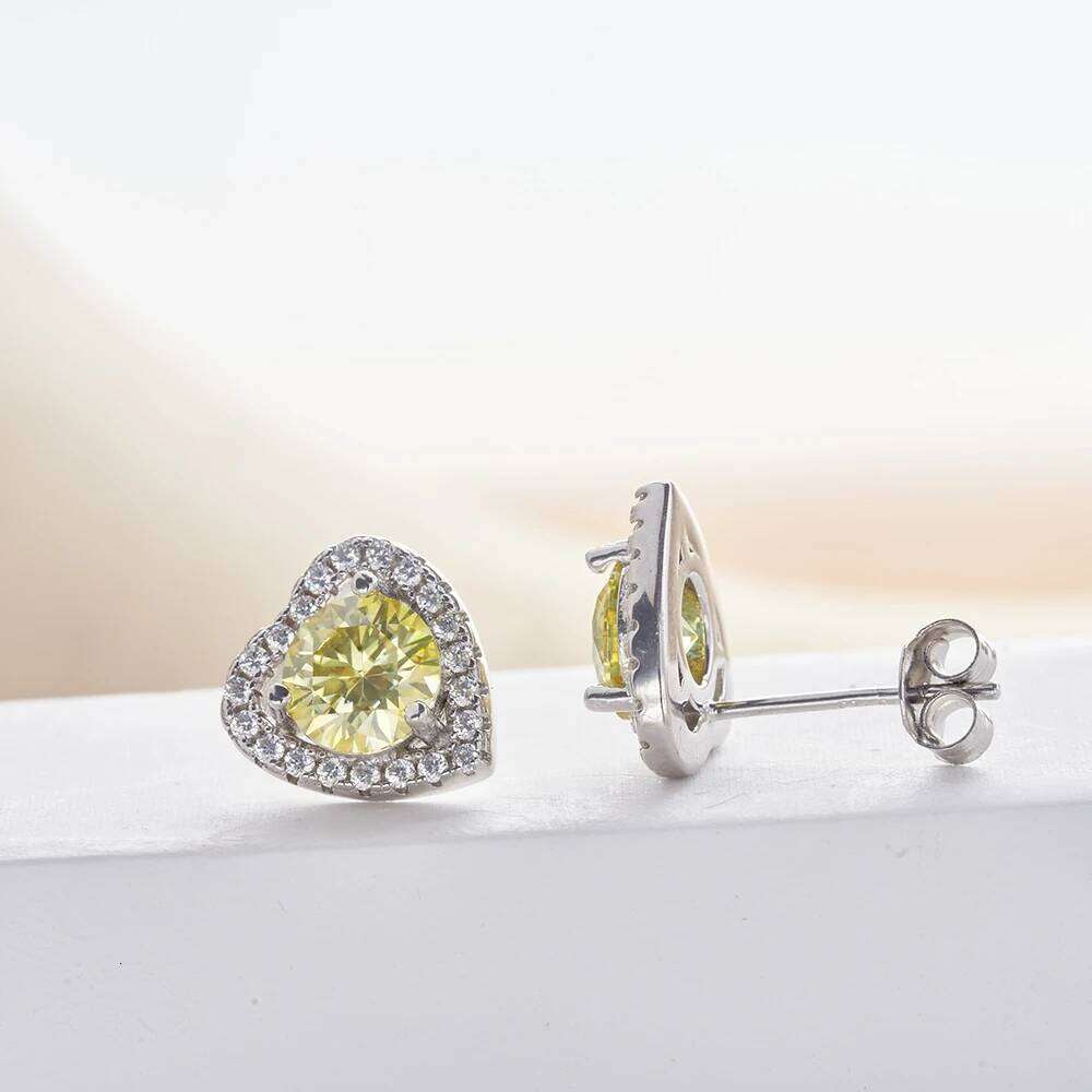 1 carat 6.5mm Moissanite Stud Earrings for Orginal 925 Sterling Silver pink color Women Heart Shaped ear-studs 5e6