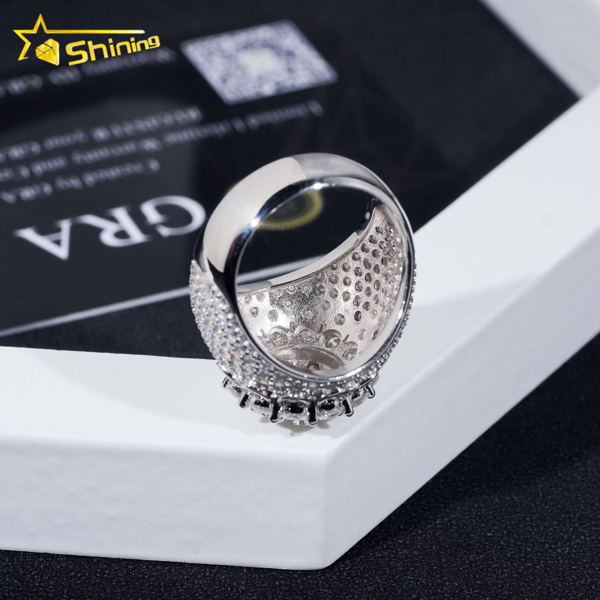 GRA Certificate 925 Sterling Silver Gold Plated Hip Hop Jewelry Sparkle Iced Out Moissanite Men Ring
