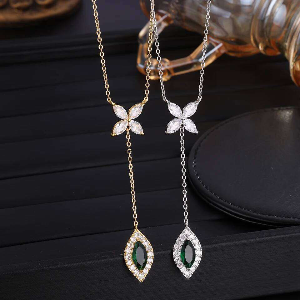 ZAKOL New Water Drop Pendant Y-shaped Long Necklace for Women Luxury Shiny Cubic Zirconia Sexy Wedding Party Jewelry