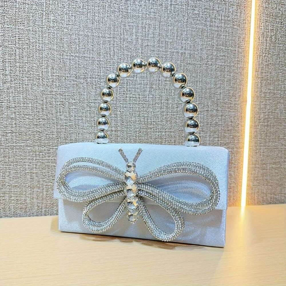 JINXIANGGUO A New Sparkling Crystal Butterfly Handbag With Silvery Bead Handle Featuring Spacious Interior It Makes Great Gift Her Suitable For Birthd