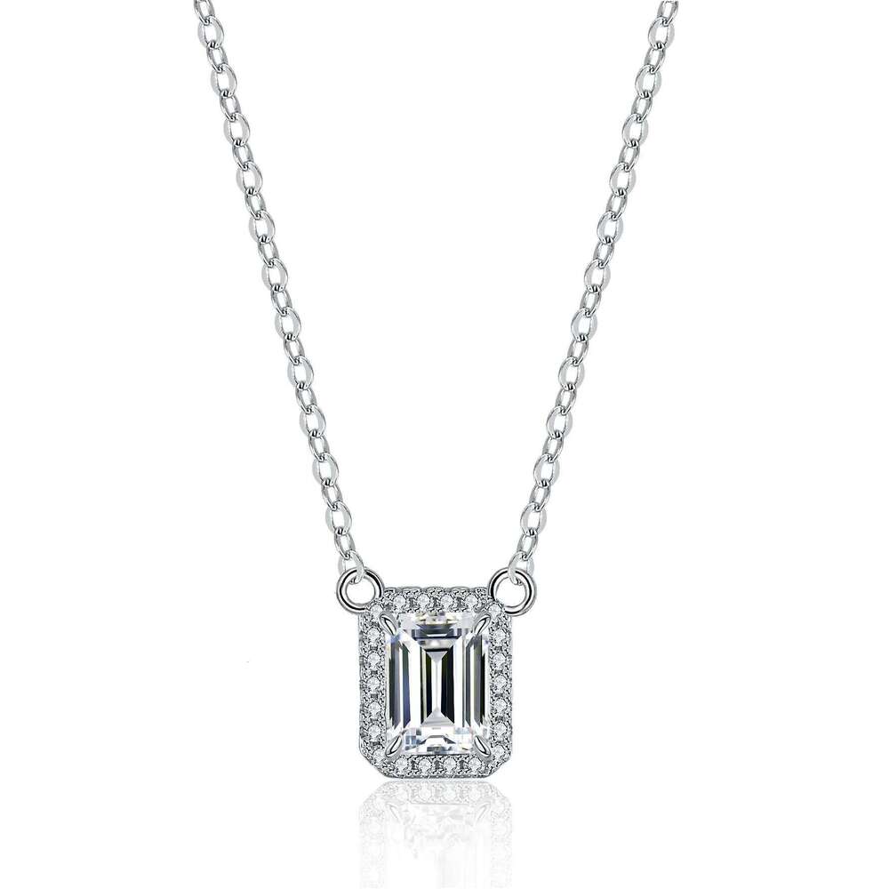 18K gold 2 Ct moissanite necklace women's fashion luxury baguette square diamond PT950 platinum pendant b22