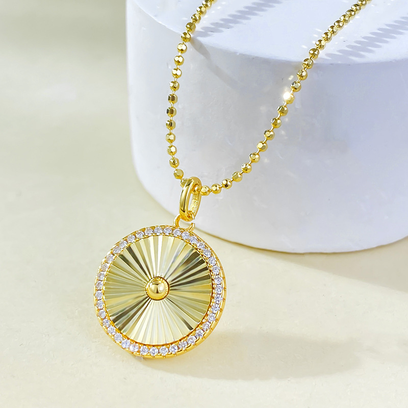 S925 silver gold-plated daily light luxury brushed round pendant fashion versatile commuting necklace