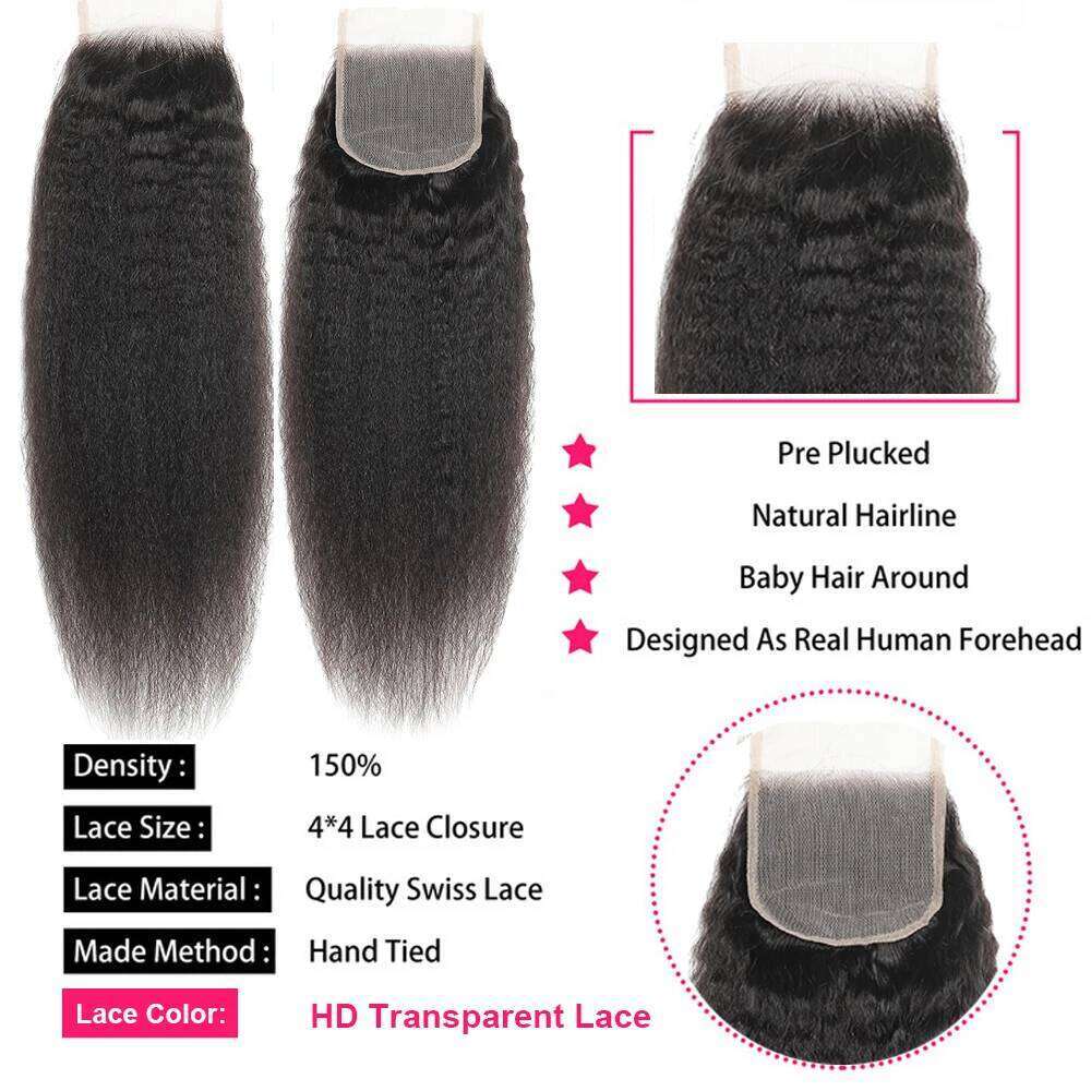 12A Vietnamese Kinky Straight 4X4 Closure 100% Virgin Human Hair Bundles With 13X4 Lace Frontal Natural Color VMS