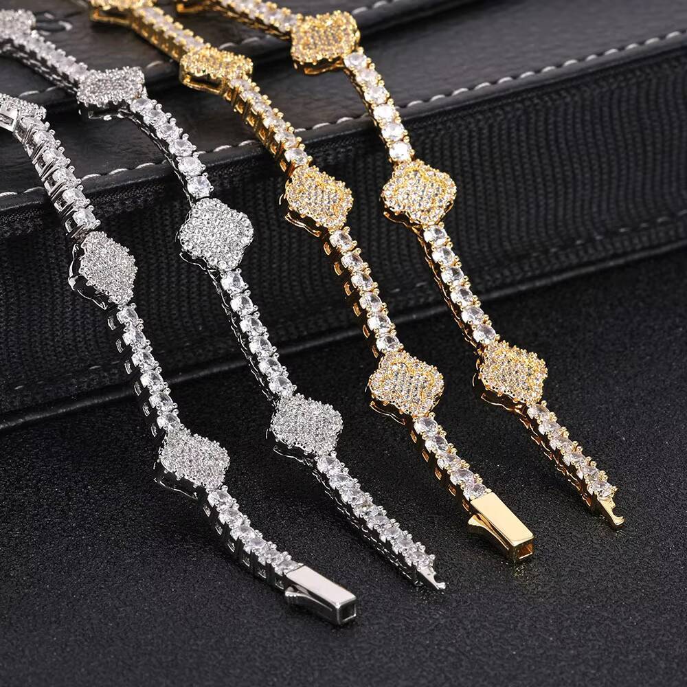 Hip Hop Style Cubic MoissaniteVVSia Tennis Chain Lucky Four Leaf Clover Womens Bracelet Luxury Inspired Premium Accessories