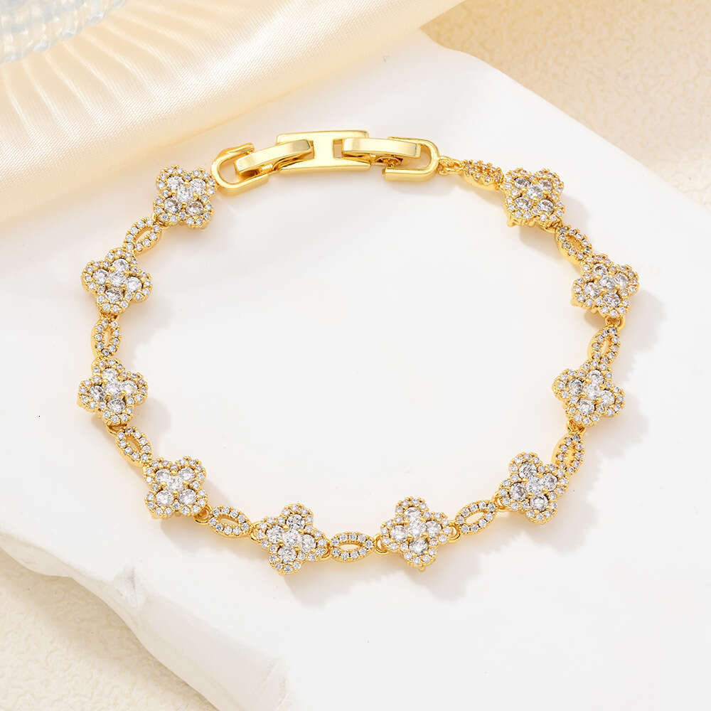 Bracelet For Women Hip-Hop Full Four-Leaf Clover Bracelet, Dopamine Design Fashion Trend 5A Zirconia Colorful Hand Jewelry