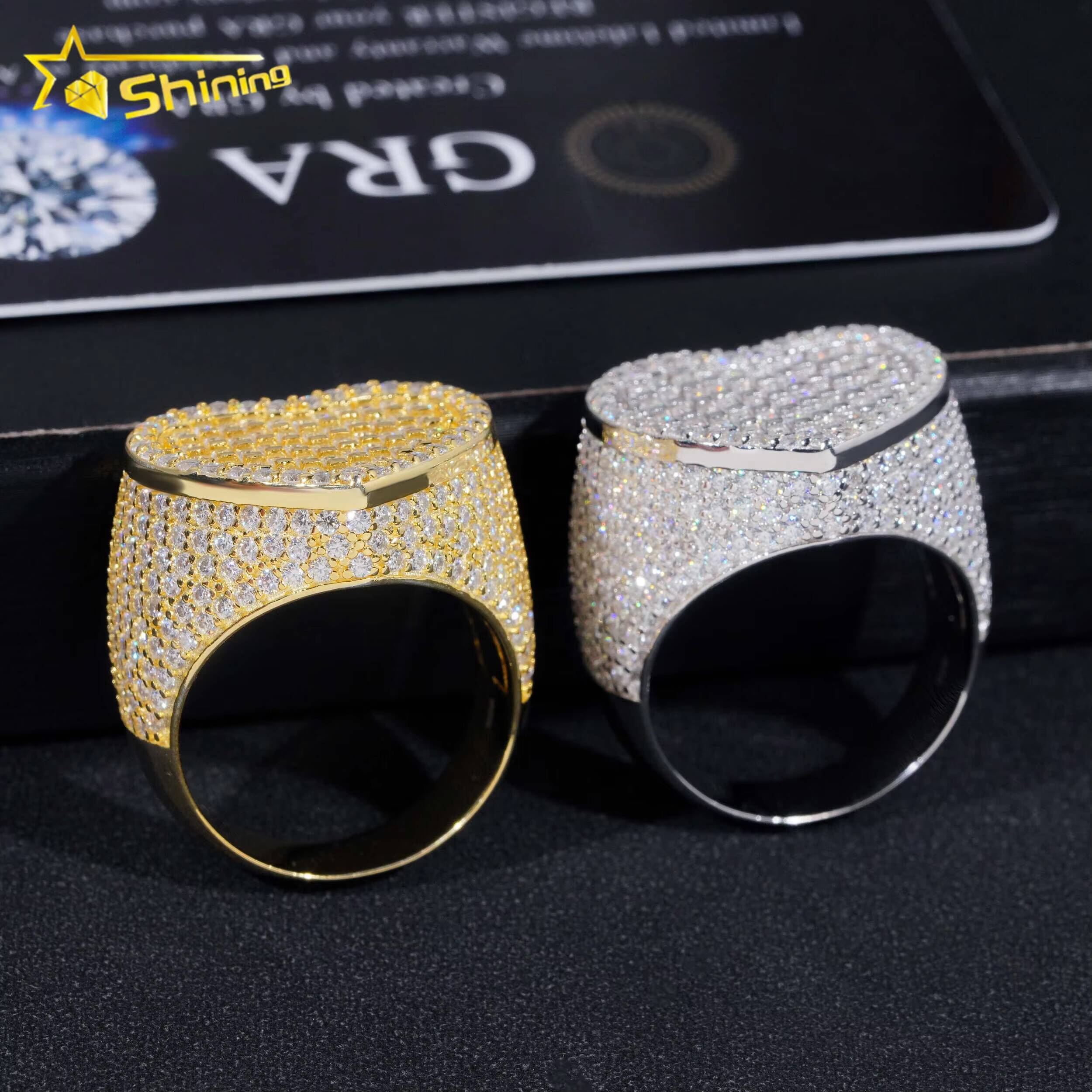 Hip Hop Jewelry Luxury Baguette Diamond Heart Iced Out Moissanite 925 Sterling Silver Ring for Men