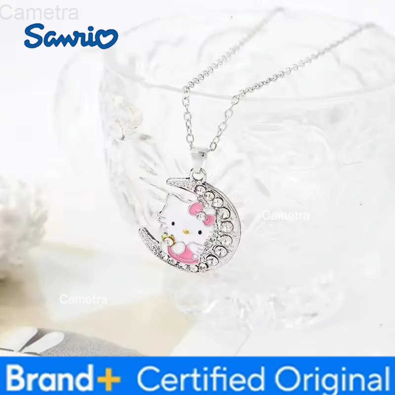 Sanrio New Hello Kitty Anime Alloy Cute Kawaii Creative Moon Style Kitten Necklace Cartoon Simple Children Pendant Holiday Gift H251229