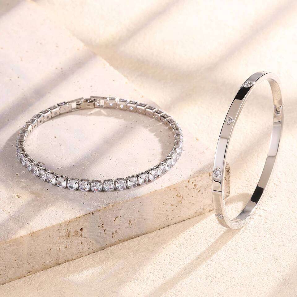 ZAKOL Classic Round Cubic Zirconia Tennis Bracelet Exquisite Shinny Unisex Couple Jewelry Gift for Valentine's Day