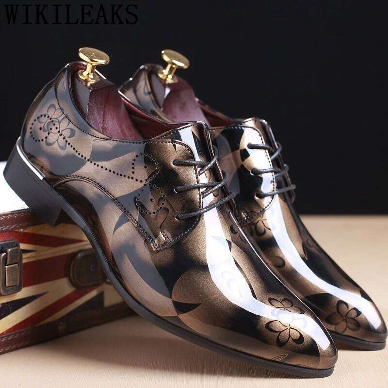 Office Floral Pattern Formal Leather Luxury Fashion Groom Wedding Men Oxford Shoes Dress LEEGO LENS