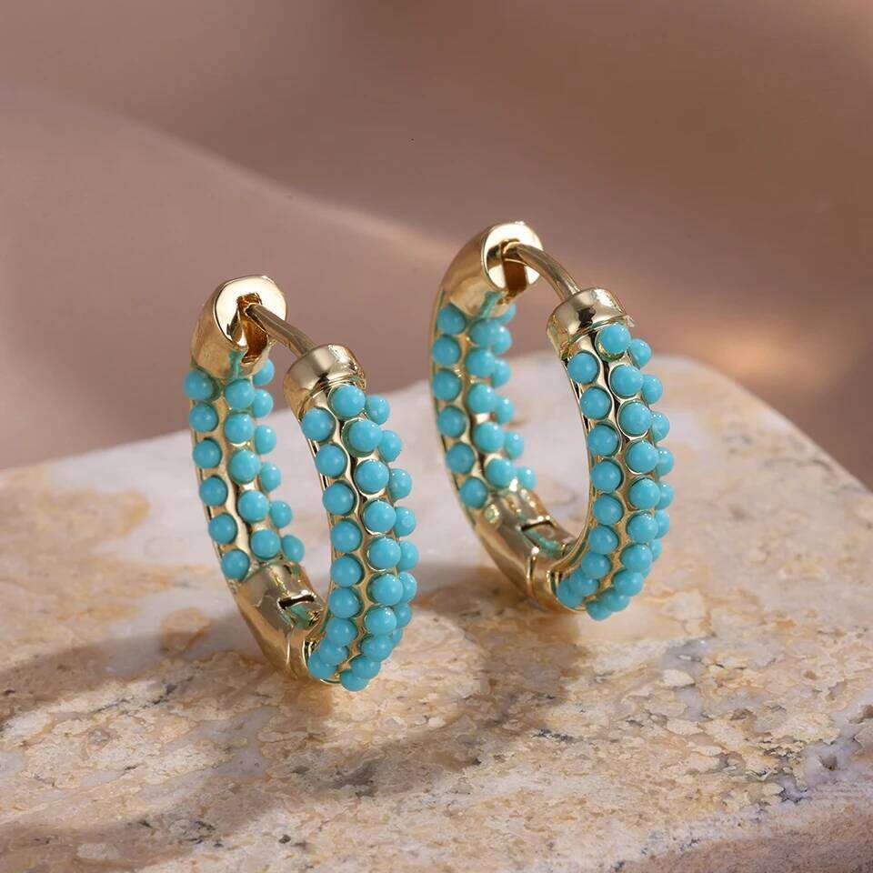 ZAKOL Luxury Turquoise Hoop Earrings for Women Temperament Gold Color Plated Micro-Intact Blue Zircon Party Ear Accessories
